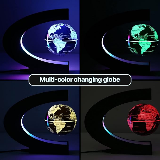 Gresus MultiColor Changing Magnetic Levitation Floating World Map Globe, Floating Globe with LED Lights, Great Fathers Students Teacher Business Boyfriend Birthday Gift for Desk Decoration