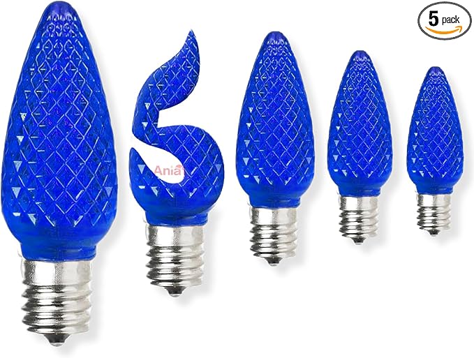 5PCS C9 LED Christmas Light Bulbs - C9 led Bulbs with E17 Base Sockets Replacement Bulbs for Outdoor String Lights - Commercial Grade Blue