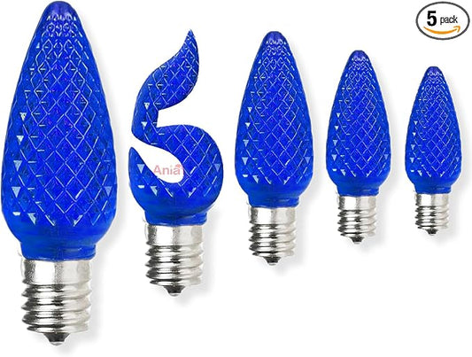 5PCS C9 LED Christmas Light Bulbs - C9 led Bulbs with E17 Base Sockets Replacement Bulbs for Outdoor String Lights - Commercial Grade Blue