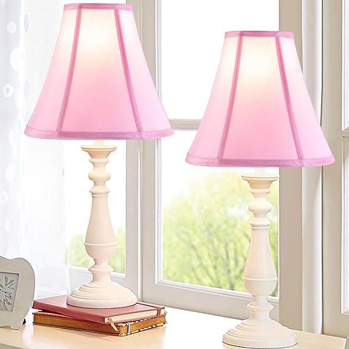 Bell Lamp Shades Pink Medium Lamp Shade 6" Top x 13" Bottom x 10.6" High(Spider) Side Ribbing Replacement Lampshade, Fabric Lamp Shade for Table Lamp,Floor Lamp, Handcrafted Shade by GO&SO
