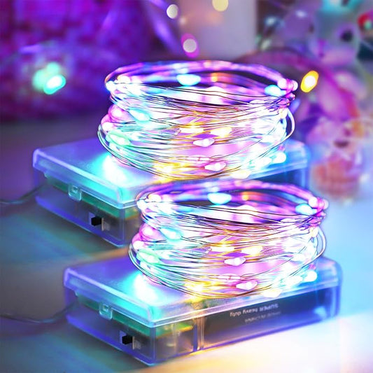 YAOZHOU Easter Decorations Pastel Fairy String Lights Indoor, Battery Operated Powered with Timer, 2 Pack Total 33FT 100 Led Mini Mason Jar Waterproof Firefly Lights for Garland DIY Party