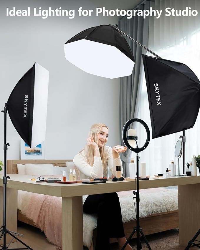 Skytex Softbox Lighting Kit 3Pack, 20x28in Soft Box | 135W 5500K E27 Bulb Continuous Photography Lighting, Photo Studio Lights Equipment for Camera Shooting, Video Recording