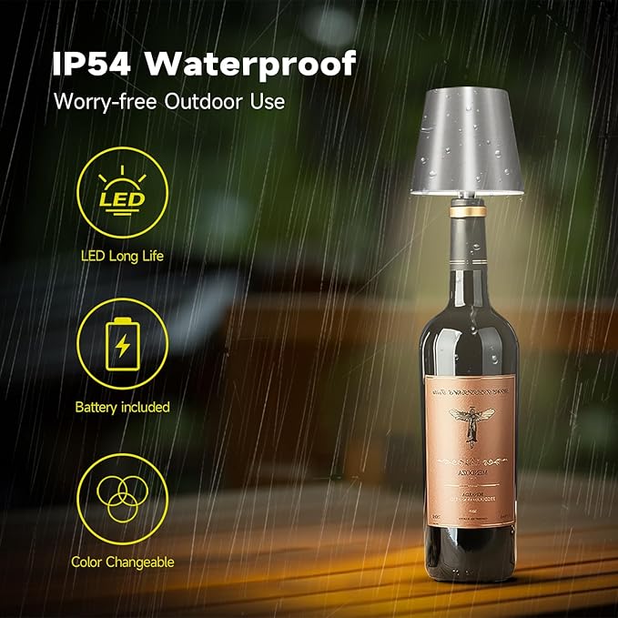 2025 New Wireless Bottle Lamp - LED Bottle Lights for Liquor & Wine Bottles, Cordless Lampshade, Whiskey Bottle Top Light, Bottle Stopper Night Light Kit, Rechargeable 3-Tone Touch-Dimmable