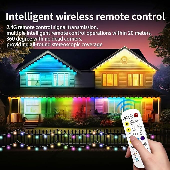 Permanent Outdoor Lights Pro, 200ft RGB-IC LED Eaves Lights, IP67 Waterproof with Smart App&Remote Control,for Christmas,Party, Daily, Halloween and All Holiday Decor