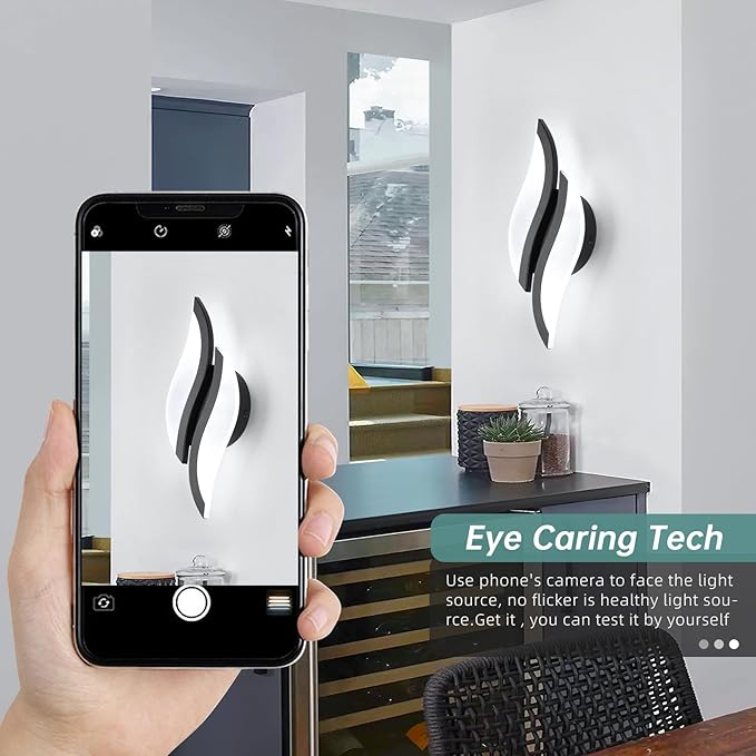 CANEOE Modern LED Wall Sconce 6000K Cold White Black Indoor Wall Light Fixtures Acrylic Wall Sconce Lighting for Living Room Bedroom Bedside Bathroom Hallway Stairway Wall Lamp
