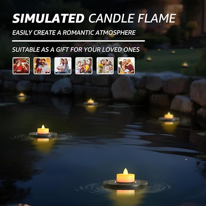 Solar Floating Pool Lights, 5-Pack Solar-Powered Float Candles Lamps Tea Light for Pond Party Garden Backyard Outdoor Decor