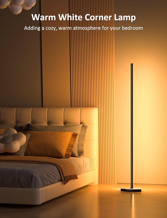 MIHEAL RGB Corner Floor Lamp, 57.5" Color Changing LED Corner Lamp with APP Control, Modern Standing Lamp with Music Sync and 16 Million DIY Colors, Heavy Base for Bedroom Living Room Gaming Room