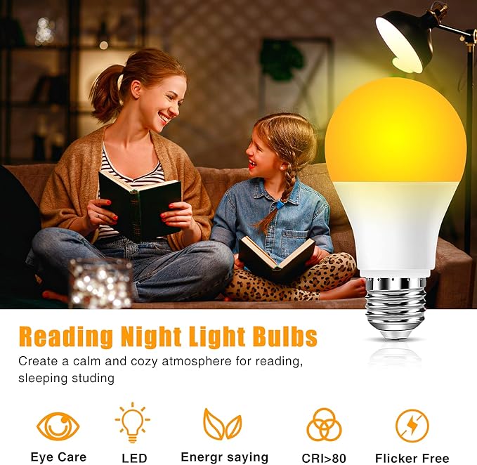 Neporal Amber Light Bulbs, 9W 60W Equivalent A19 Soft Light Bulb, Blue Light Blocking Warm Light Bulbs, 1800K Amber Night Light Bulb, Dim Bulb for Healthy Sleep and Baby Nursery Light (3)