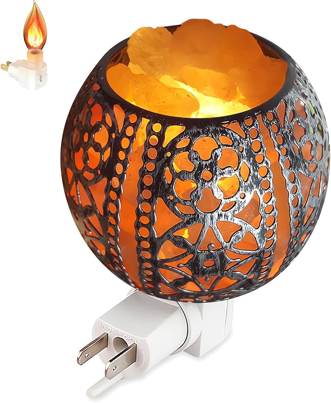Salt Night Light,Natural Wall Light Salt Lamp with 1 Bulbs, Himalayan Rocks Salt Lamp with Spherical Metal Basket Gift（Flame lamp）