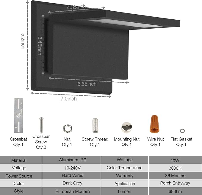 Lustrlach Outdoor Wall Sconce Light Fixture for House Modern LED Front Porch Light Wired 680LM IP54 Waterproof Black Exterior Wall Mount Lamp for Patio Garage Garden