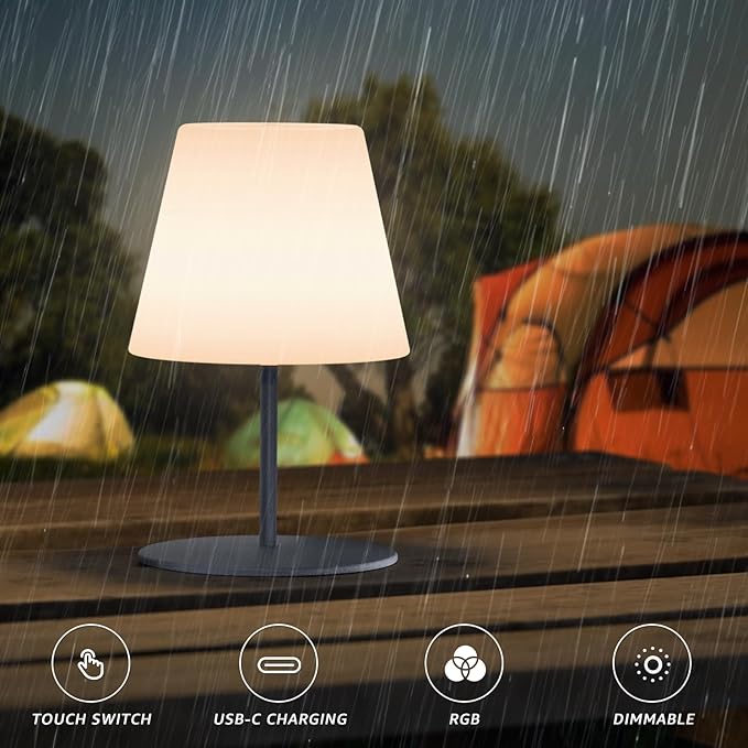 uuffoo 2 Pcs Shower Lamp Rechargeable Table Lamp, Cordless Desk Lamps Bathroom Lamp Touch Warm White and RGB IP44 Shower-Safe, USB-C Cable, Easily Portable for Bedroom Bathroom Balcony Patio (Grey)