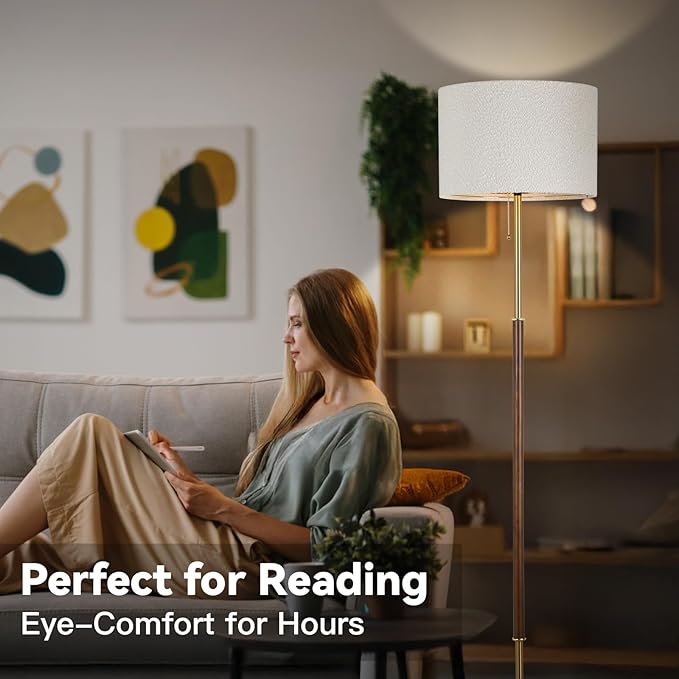 Wood Floor Lamp for Living Room Gold Traditional Farmhouse Floor Lamps Mid-Century Pole Lamp with Linen Lamp Shade, Standing Tall Floor Lamps for Bedrooms and Office (Gold)