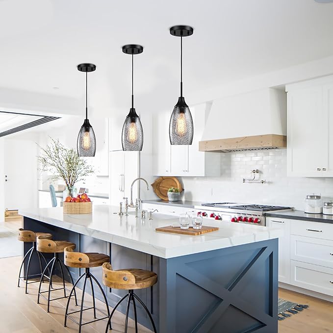 Black Seeded Glass Pendant Lamp Shade 4.72" Art Glass Chandeliers Cover Mini Oval Light Shade Replacement Shade Only Light Fixtures for Kitchen Island Pendant Light 1-Pack