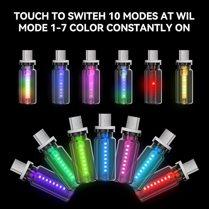 4 PCS USB Night Light Bulb, Portable Plug-in Retro Car Interior Ambient Lights, Mini Touch Dimmable Glass Bottle LED Bulb for Vehicle, Bedroom, Hallway, Camping, Holiday(2RGB&1Red&1Blue)