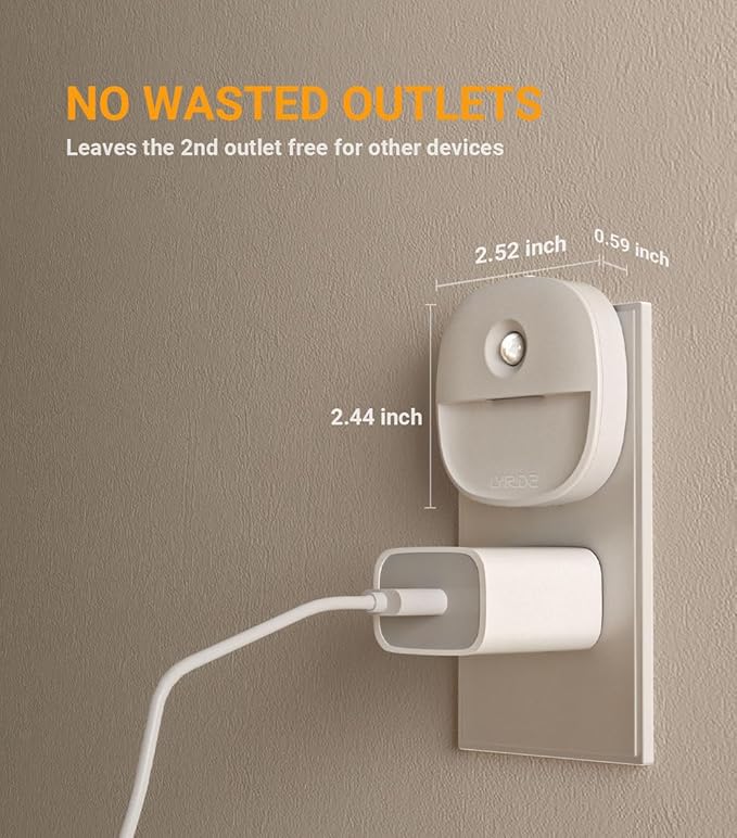 Lyridz Plug in Night Light with Motion Sensor and Dusk to Dawn Sensor, Dimmable Cool White Nightlight with 1-50lm Adjustable Brightness for Bedroom, Bathroom, Stairs, Hallway, 2 Pack