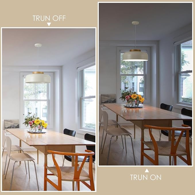 Modern Large Pendant Light, 17.7 inch,Cream Lampshade,Natural Wood,Simple Chandelier for Dining Room,Kitchen Table