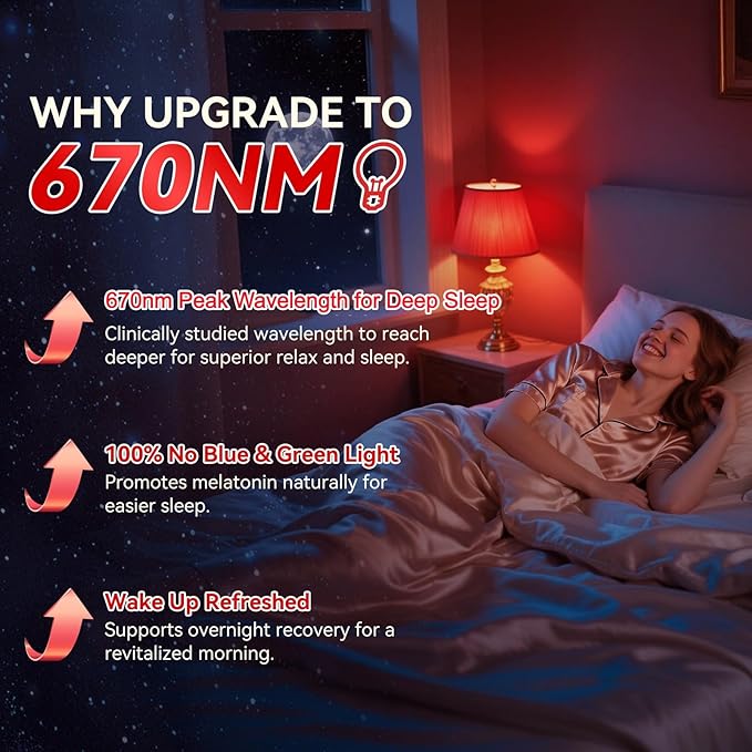 Neporal 7W 670nm Red Light Bulbs for Sleep - 100% Blue Light Blocking Bulbs for Melatonin Promote, A19 50W Equivalent Dim LED Red Light Bulb for Lamps, Bedroom Sleeping, Reading, Baby Nursery, 3-Pack