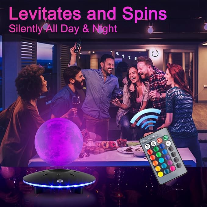 UVEHAS Levitating Moon Lamp - Magnetic Floating and Spinning 16 Colors LED Moon Light, Remote Control Levitation Rotating 3D Moon Night Light for Home Office Table Desk Decor Holiday Gifts