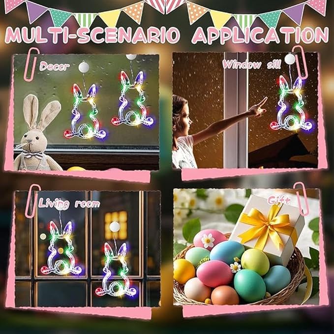 3Pcs Easter Window Lights with Suction Cup,Battery Operated Easter Decoration Hanging Lights,Egg Bunny Shaped Sucker LED Lamp Wedding Birthday Party Supplies for Holiday Indoor Home Decor (White)