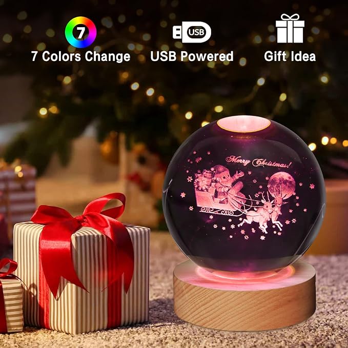 3D Crystal Ball Lamp,3.15inch Multi-Color Changing Bedroom Decor Night Lights,Christmas Birthday Gifts for Kids, Boys, Girls