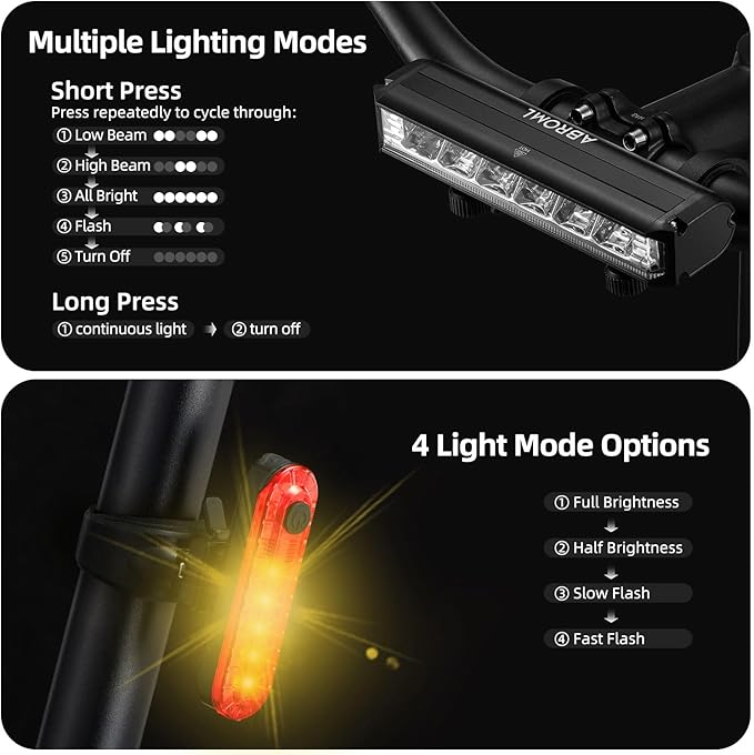 Super Bright 6 LED Bike Lights for Night Riding, 5 Lighting Modes USB Rechargeable Bicycle Lights with IPX5 Waterproof, High Lumens Bike Lights for Adult Cyclist Bike Headlight and Tail Light Set
