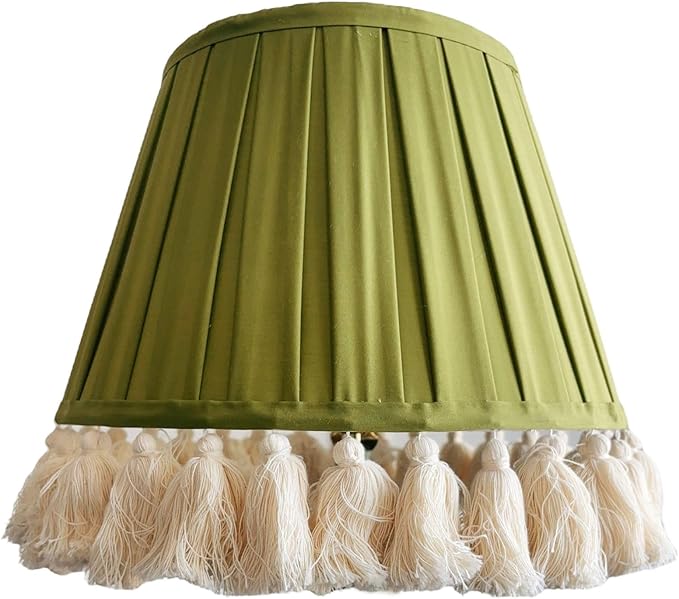 Tristan Home Round Pleated Lamp Shade with Tassels 9x14x12inches (The Height 12inch Includes Tassels) (Sage Green)