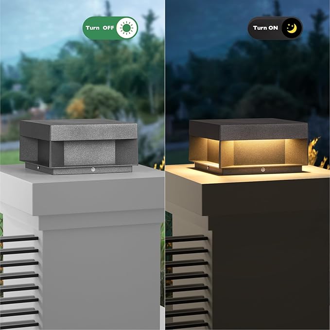 Outdoor Modern Post Light,7.87" Square Column Lamp LED Fence Deck Post Caps Lights Waterproof 3000K Luxry Pillar Lighting Outside High Voltage Wired for Flat Surface Patio Garden Decoration