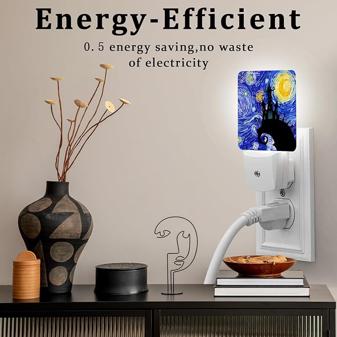 Starry Night Light, Plug-into Wall Halloween Nightlight Lamp with Dusk to Dawn Sensor, Led Lamp 0.5W Energy Efficient for Boys Girls Adults Home Decor