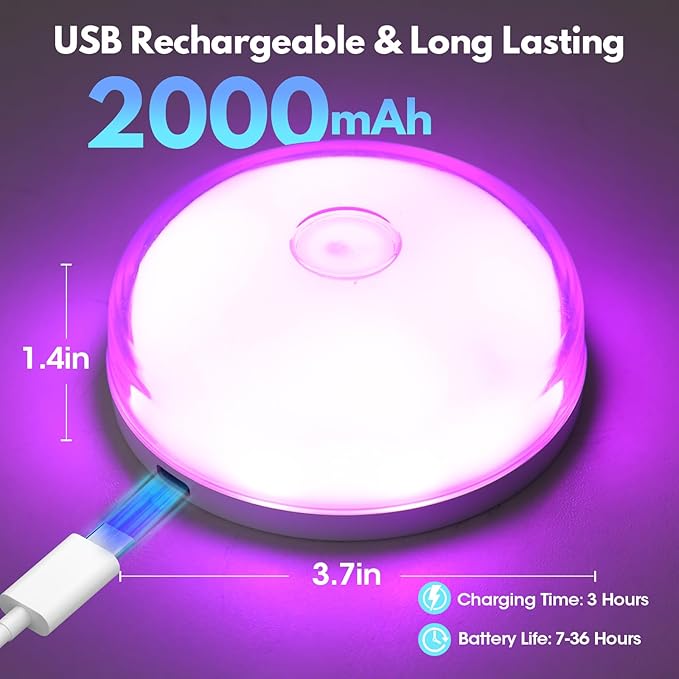 Rechargeable Shower Light No Wiring - 15 Color Changing Mood Light for Shower Bathroom Closet Bedroom Livingroom, 1 Pack