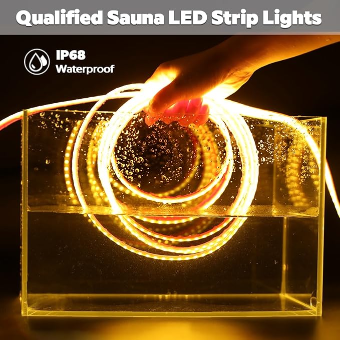 SuperlightingLED DC24V Warm Amber Gold Sauna LED Tape Light 2000K, 5m 16.4ft Long Dense 600 LEDs Flexible Customizable High-Heat Resistant LED Strip Lights IP68 Submersible (Amber Gold)