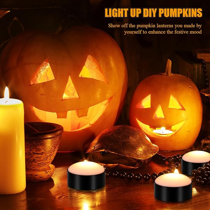 Riakrum 6 Pieces Remote Timer LED Lights with Remote LED Pumpkin Lights Battery Operated Lantern Bright Flameless Candle(Black,Warm Light)
