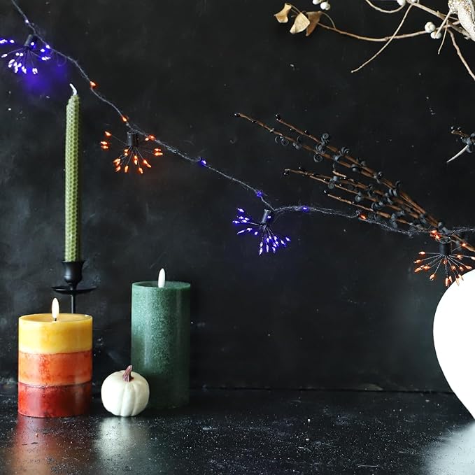 Halloween Lights Indoor Purple and Orange Fairy Lights 10 FT - 200 LEDs - 8 Clusters Fireworks with Remote Ideal Indoor and Outdoor Spooktacular Halloween Decorations