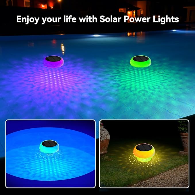 Solar Floating Pool Lights, RGB Color Float Pool Lights with Remote, IP68 Waterproof, Pool Decor Lighting Accessories for Inground, Above Ground Pools, Outdoor, Garden, Party Decoration