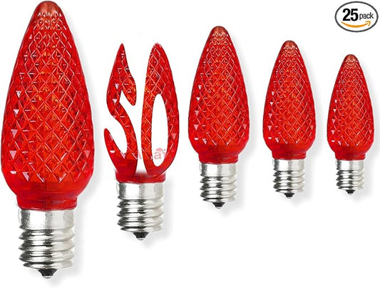50PCS C9 Led Christmas Light Bulbs - C9 Led Bulbs with E17 Base Sockets Replacement Bulbs for Outdoor String Lights - Commercial Grade Red