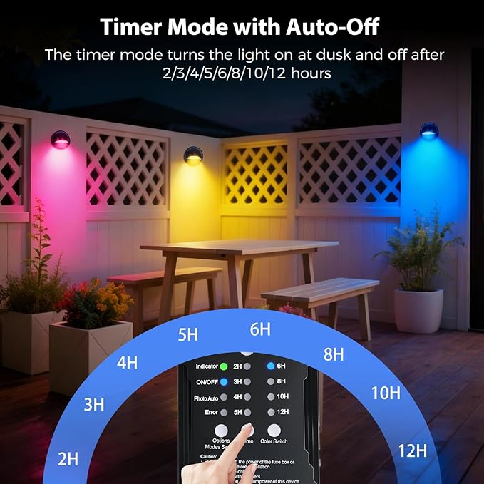 RGB Low Voltage LED Deck Lights Kit with Transformer Timer and Photocell Sensor, IP67 Waterproof Low Voltage Landscape Lighting, Step Lights for Outdoor Walkway Stair Post Railing (6 Pack)