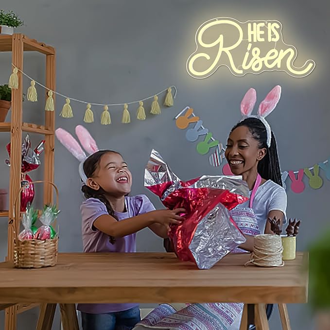 He Is Risen Neon Sign Easter Neon Signs for Wall Decor Jesus Led Sign USB Neon Lights for Bedroom Christmas Party He Is Risen Easter Decor