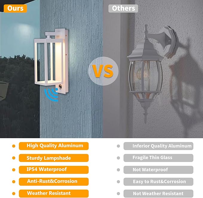 Lustrlach Outdoor Motion Sensor Wall Lights,15In Modern LED Exterior Sconce White Porch Light Fixture IP54 Waterproof with Glass for House Patio Garage Garden