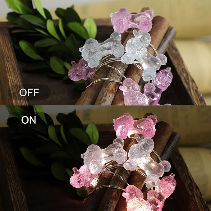 Poodle String Lights USB Power Battery Operated with Remote 10FT 30LEDs Pink Gray Lantern Twinkle Light Ornamental Pet Dog Lovers Gifts for Home Tent Birthday Party Wedding Decorations