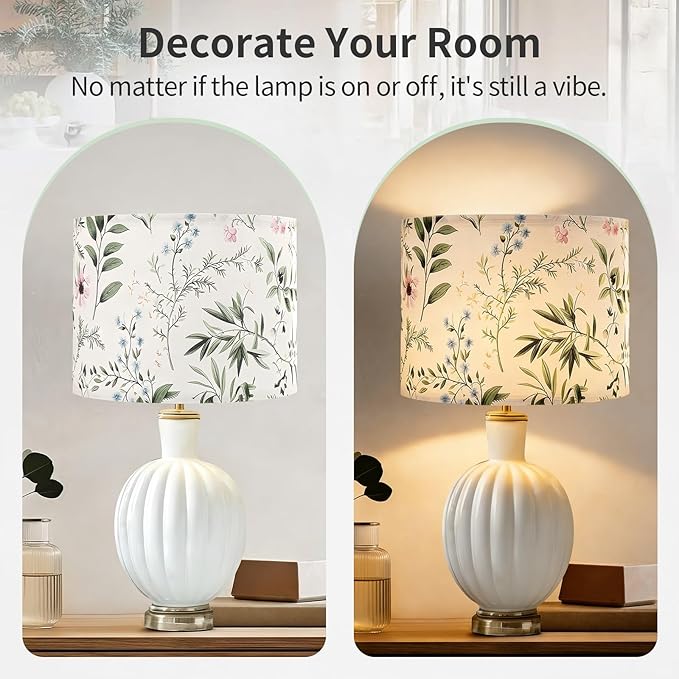 Fabric Lamp Shade, Floral&Plants Print Lamp Shades, 13" x 13" x 10" Lampshade, Lamps shades fit with Spider, Modern Farmhouse Lamp Shades for Floor Lamps,Table Lamps (1 Pack/Easy Assembly)
