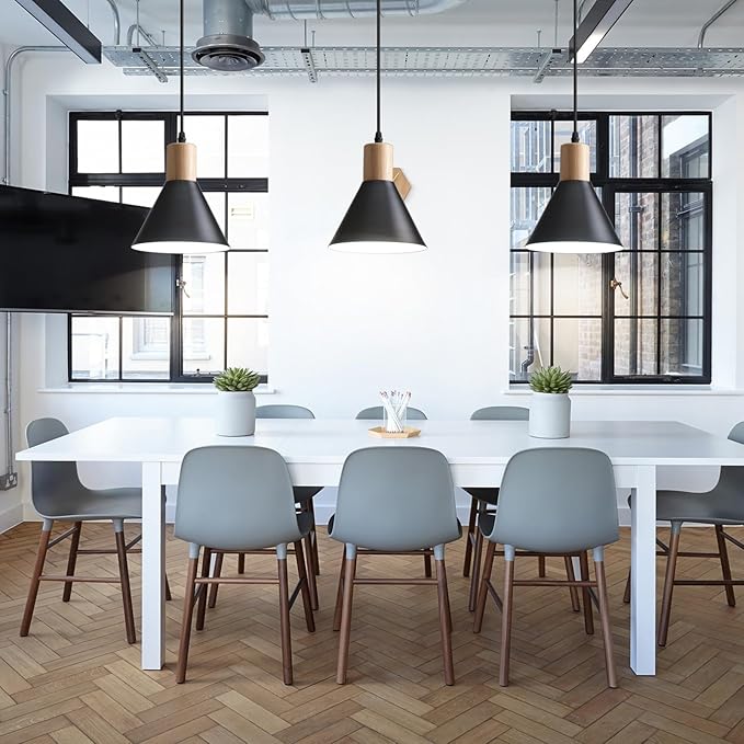 Mini Kitchen Over Island Pendant Lights, Solid Wood Ceiling Hanging Lamp, Modern Matte Black Pendant Lighting for Kitchen Island Dining Living Room Bedroom