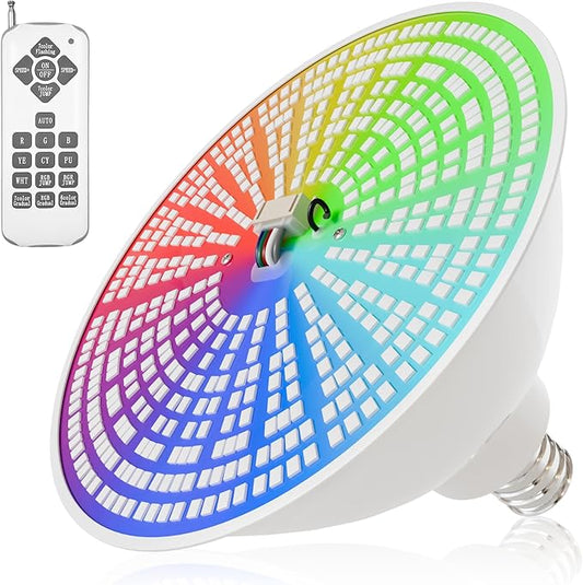JTT Pool Lights for Inground Pool-LED Pool Light Bulb for Above Ground Swimming Pool-35W(600W Eq.) 6500K 120V Spa Light Bulb E26 Base, Multi-Color & Adjustable with Remote Control - 1Pack