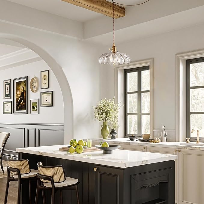 Glass Pendant Lights Kitchen Island: Vintage Pendant Light Fixtures Small Pendant Light Dining Room, Clear Hanging Light for Living Room, Schoolhouse, Entryway, Foyer, E26