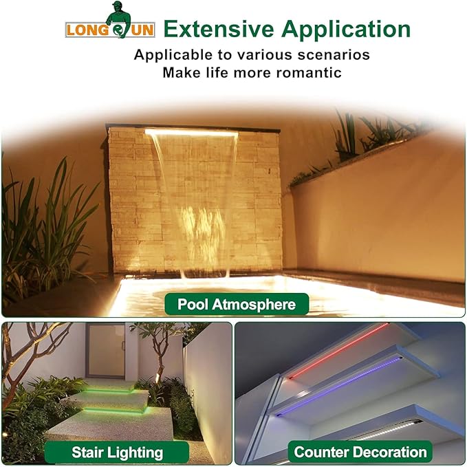 Longrun LED Fountain Light,Waterfall LED Light Strip,Remote and APP Control Waterproof Aluminum LED Lights for Pool Water fall Fountain,Pond Waterfall Spillway Landscape Lighting Decoration(22.36Inch)