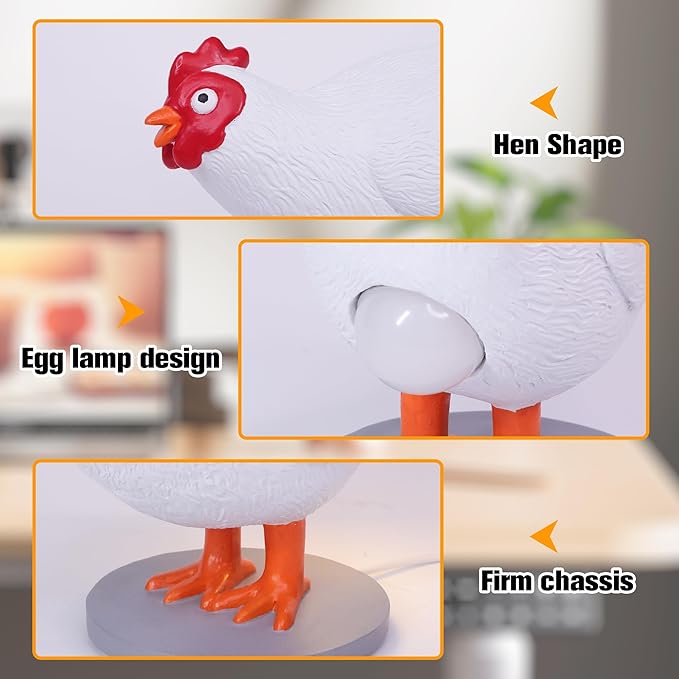 Ammonite Chicken Lamp With Egg in Butt, 3D Laying Egg Night Light, Funny Resin Lifelike LED USB Warm Light Table Lamp, Easter Christmas Birthday Gift