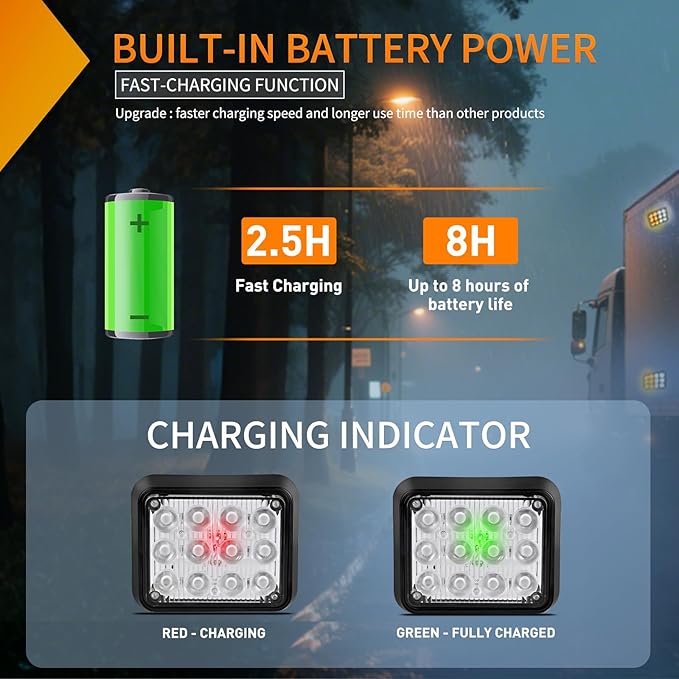 Nilight 12LED Magnetic Wireless Trailer Lights 2PCS Rechargeable Portable Hazard Beacon Warning Light Amber and White Emergency Strobe Light for Trucks Trailers Vehicles Cars Bus Surface Mount