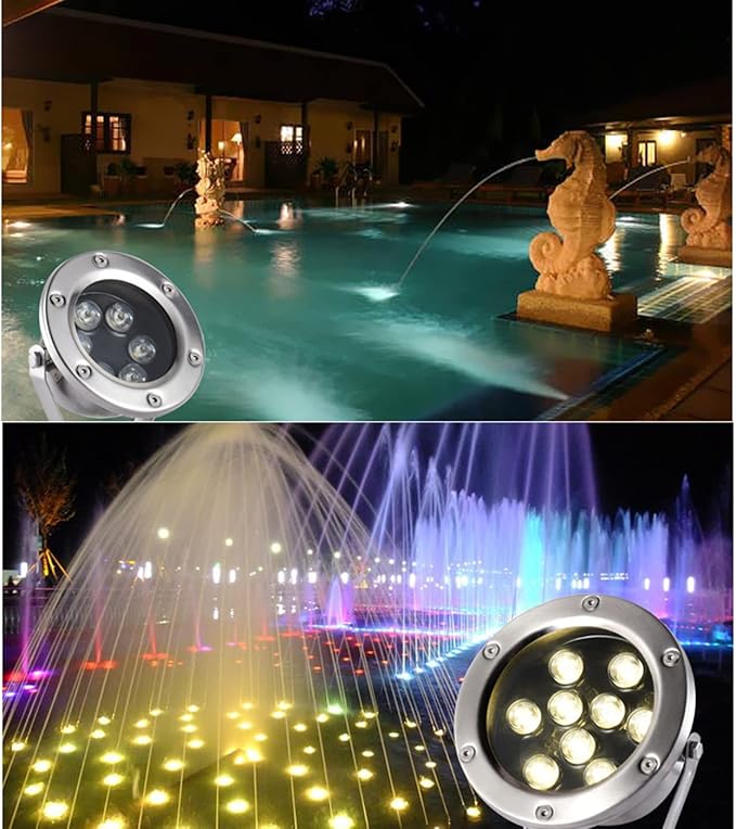 Braiton LED Pond Lights,Underwater Spotlight IP68 Waterproof Submersible Spot Light RGB Color Changing for Aquarium Fish Tank Garden Fountain Pool 4PCS,RGB,12W