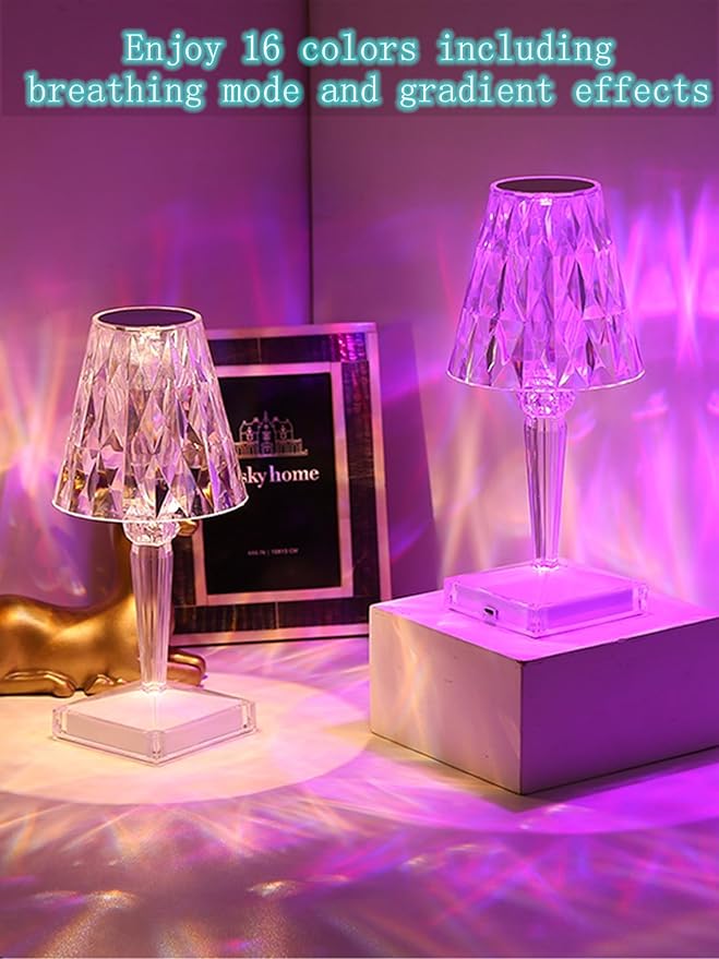 Crystal Table Lamp Touch Light LED Night Lights USB Rechargeable Cordless Lamp with 16 Color Remote Changing Portable Bedside Lamps Cute Small Lamp for Bedroom Decor Desk Lamp (Diamonds)