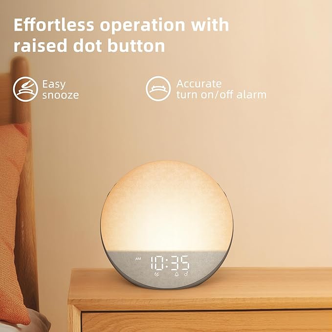 Sunrise Alarm Clock White Noise Machine: Natural Wake Up Light - Dimmable Clock with Bluetooth Speaker for Bedroom - 25 Sleep Sounds for Baby Adults Kids Cocoa