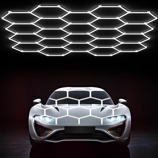HYPERLITE Gen 2 Hexagon Garage Lights: 581W 58100LM 22 Grids Hexagon Led Light, 6500K Ultra Bright Honeycomb Hex Lights, Easy Install, Durable Design for Garage, Car Detailing, Workshops, Shops, Gym