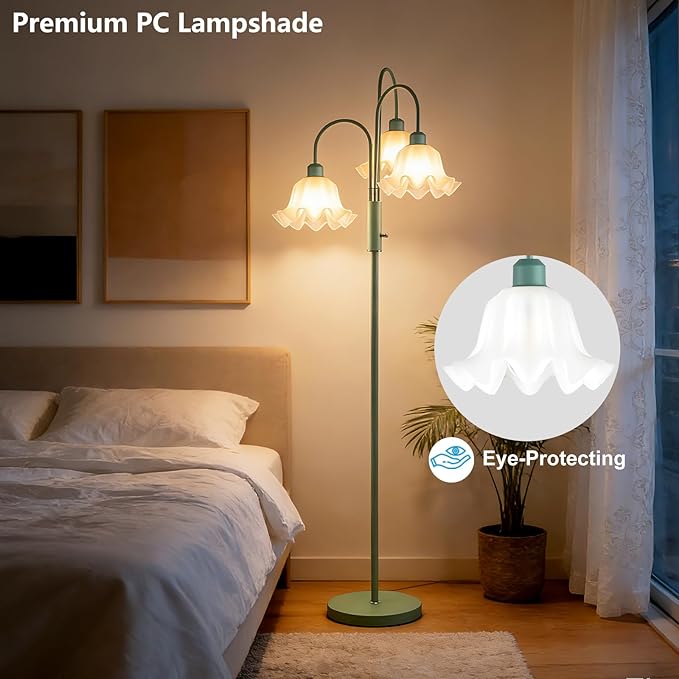 Lightdot 70IN Flower Floor Lamp for Living Room, 3 Light Dimmable Tree Floor Lamps with Bulb Included for Wedding/Party, Unique Floral Tall Lamp for Bedroom/Sofa Beside/Corner Decor-Grayish Green